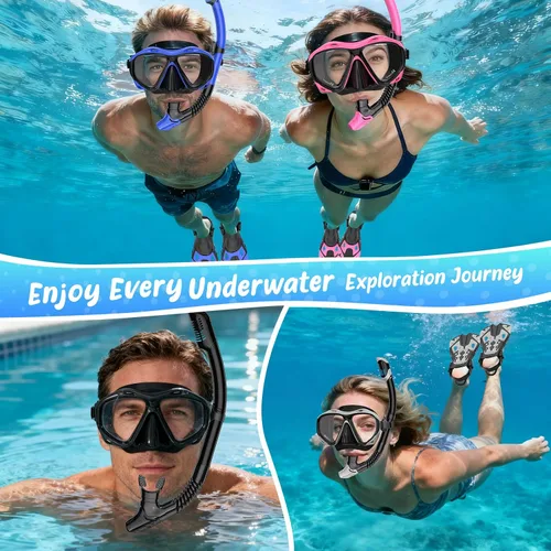 Miniatura 6 de Snorkeling Gear for Adults, Mask Fin Snorkel Set, Dry Top Snorkel Mask, Panoramic View Anti-Leak Anti-Fog 3 in 1 Snorkeling Kit Travel Diving
