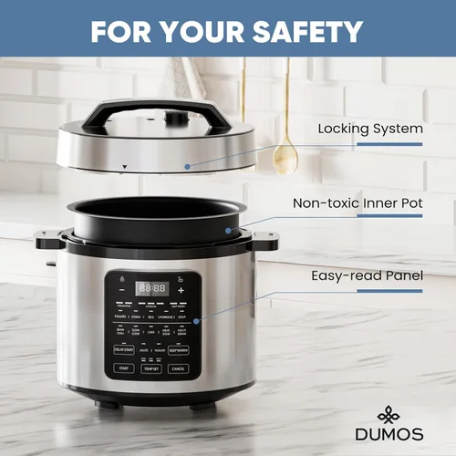 Miniatura 5 de DUMOS Olla de presión eléctrica 12 en 1 de 5.67 L de acero inoxidable multifuncional eléctrica para presión, arroz, vaporizador, yogurtera, cocción