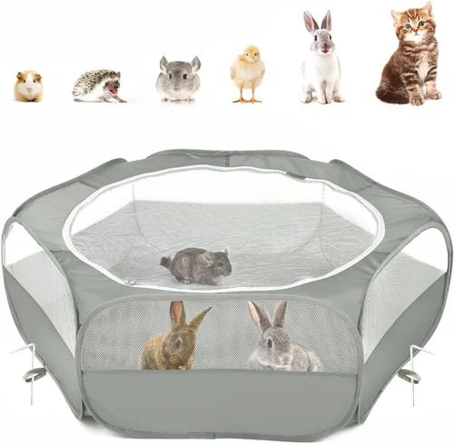 Miniatura 21 de Pawaboo Corralito para Animales Pequeños, Carpa de Jaula Impermeable para Mascotas Pequeñas con Cubierta con Cremallera, Cerca Portátil para Patio