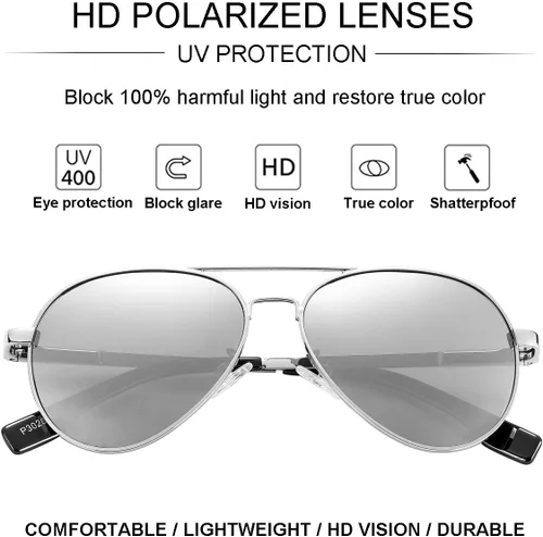 Miniatura 18 de Gleyemor Lentes de sol polarizados estilo aviador para niños y niñas, jóvenes, adolescentes, dos tamaños de 1.969 in y 2.047 in