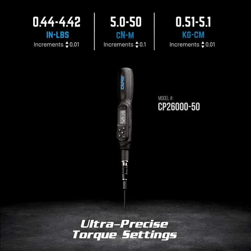 Miniatura 2 de Capri Tools Destornillador de torque digital, doble dirección, 0.44-4.42 pies-libras/5.0-50 cNm/0.51-5.1 kg-cm (CP26000-50)