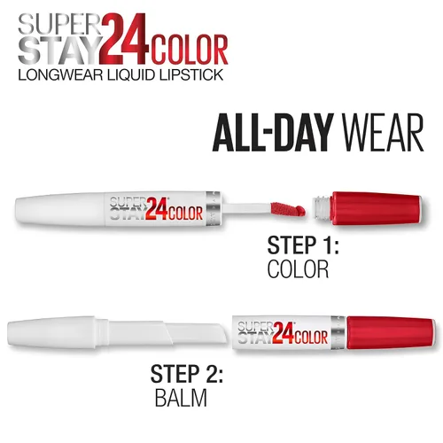 Miniatura 12 de Maybelline Super Stay 24, lápiz labial líquido de maquillaje de 2 pasos, color altamente pigmentado de larga duración con bálsamo hidratante, Merlot