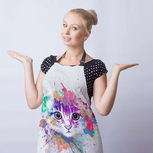 Miniatura 3 de Delantal de Ama de Casa para Mujeres Gato Colorido Abstracto Divertido Delantales para Hombres para Cocina Cocinar Restaurante BBQ Pintura