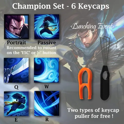 Miniatura 3 de League of Legends - Teclas personalizadas (Champion Alistar) - Grabado con láser con retrato de cada campeón, pasivo y habilidades. Se adapta a