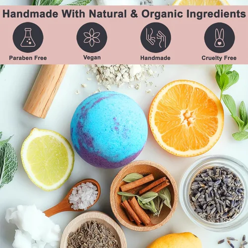 Miniatura 3 de Aqua Elegante Bombas de baño de lujo para mujer, juego de 12 bombas de baño grandes con aceites esenciales, manteca de karité, aceite de coco, sin