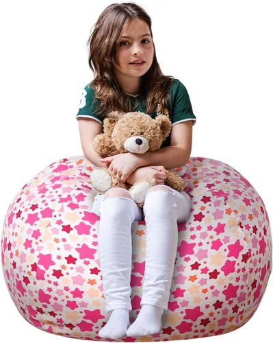 WEKAPO Funda de Puf de Almacenamiento de Animales de Peluche para Niños | Puf con Cremallera Rellenable para Organizar Juguetes de Peluche de Niños