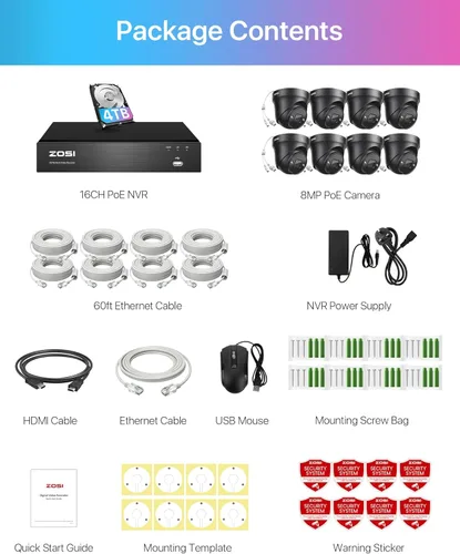 Miniatura 9 de ZOSI Sistema de cámara de seguridad 4K PoE con detección de vehículos personales, 8 puertos 16CH 8MP NVR con disco duro de 2 TB, 8 cámaras IP PoE 4K