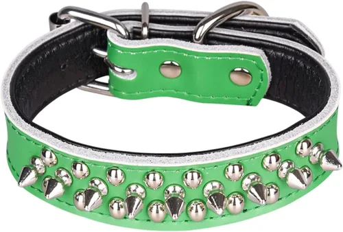 Miniatura 33 de Serijoars Collares ajustables de cuero genuino con tachuelas para mascotas pequeñas, medianas y grandes, Pit Bull, Bulldog, Pugs, Husky (M, morado)