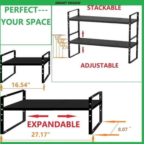 Miniatura 3 de Jojocross Estante organizador de especias apilable expandible en gabinetes, estantes de cocina, armarios de cocina, estantes apilables, despensa, 3