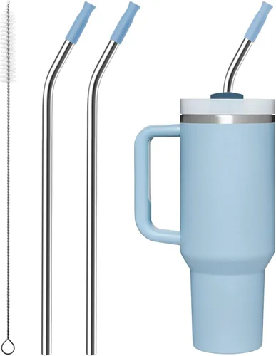 Miniatura 26 de 2 piezas de pajitas de acero inoxidable para vaso Stanley de 40 oz, accesorios de reemplazo para vaso Stanley de 40 oz con puntas de silicona