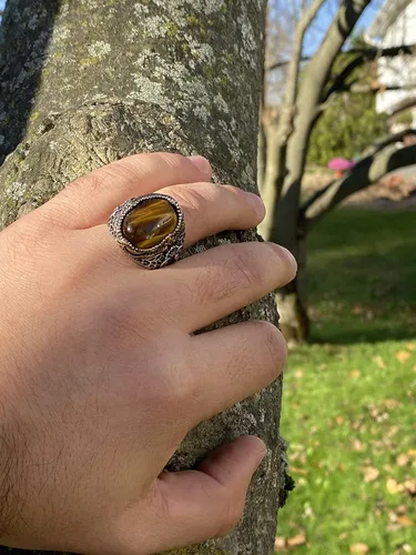 Miniatura 3 de KAR Anillo de ojo de tigre natural para hombre de plata de ley 925K estampado I1B