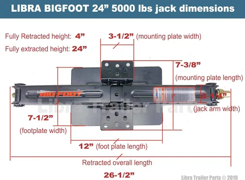 Miniatura 7 de LIBRA Juego de 2 Bigfoot 5000 lb 24" RV Trailer Camper estabilizador nivelador de tijera con doble toma de taladro eléctrico y hardware de montaje