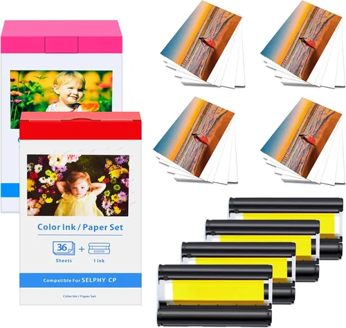 KP108IN + KP36IN - Cartucho de tinta y 144 hojas de papel compatible con Canon Selphy CP1500 CP1300 Tinta y papel para impresora fotográfica