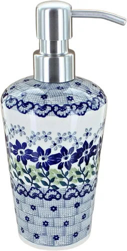 Miniatura 11 de Cerámica polaca de rosa azul, dispensador de jabón de margaritas azules, 6.75 pulgadas de alto, accesorio de baño de cerámica polaca pintado a mano