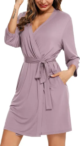 Samring Bata ligera para mujer, bata tipo kimono suave, bata corta para dormir