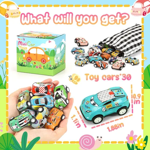Miniatura 2 de SevenQ Coches de Juguete para Niños de 4-8 Años, Juego de 30 Piezas de Coches de Retroceso con Bolsas de Almacenamiento, Recuerdos de Fiesta