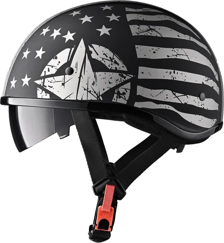 Miniatura 10 de AHR Half Helmet with Sun Visor, Quick Release Buckle Half Face Warrior Motorcycle Helmet for Bike Chopper Cruiser DOT Approved, Run-D