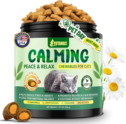 YOTANGO Golosinas calmantes para gatos: 500 masticables calmantes crujientes para gatos gatitos, alivio de la ansiedad y reducción del estrés para
