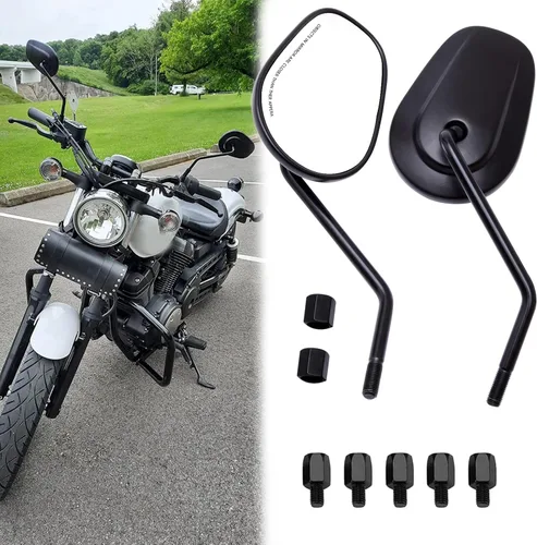Miniatura 2 de Espejos retrovisores ovalados de 8 mm y 10 mm para motocicleta, compatibles con crucero, picador, bicicleta de calle, bicicleta estándar (negro#1)