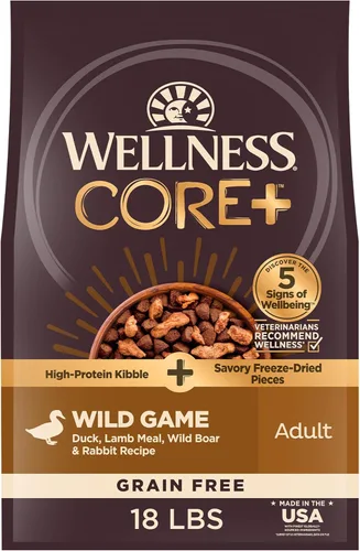Miniatura 20 de Wellness CORE+ Alimento seco para perros con trozos liofilizados, sin granos, alta proteína, natural, receta de caza silvestre con pato, cordero