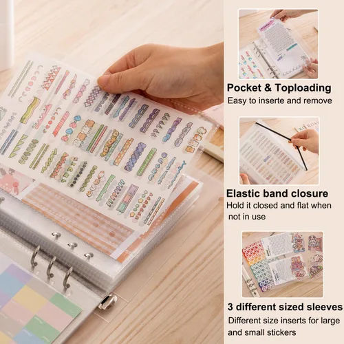 Miniatura 5 de 1 pieza Álbum de almacenamiento de pegatinas A5, libro de organización de pegatinas para coleccionar, carpeta con fundas para stickers, organizador