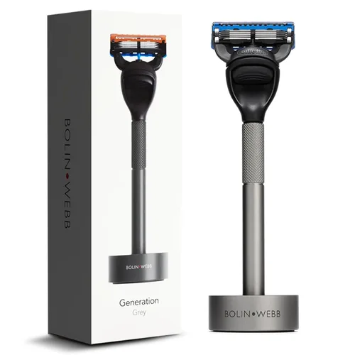 Bolin Webb Generation Razor & Stand - Maquinillas de afeitar de lujo para hombres con 5 cuchillas Gillette Fusion, maquinilla de afeitar de aluminio