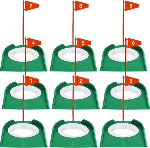 Sotiff 9 Pack Golf Putting Cup and Flag Plastic Golf Hole Training Aids Training Putters for Indoor Outdoor Men Women Office Backyard Garage Rojo