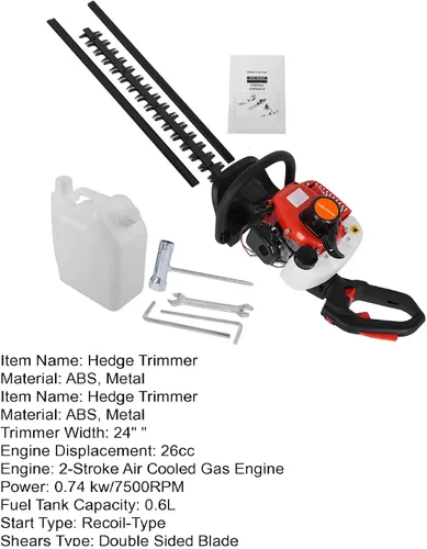 Miniatura 8 de Cortasetos a gas de 2 ciclos de 26 cc, cortasetos de doble cara de 24 pulgadas con mango giratorio, recortadora de setos de gasolina, jardinero