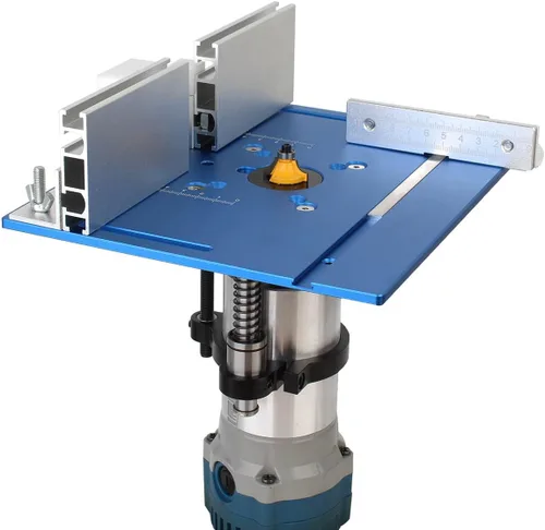 Miniatura 4 de Placa de inserción de mesa de enrutador de aluminio KETIPED, Bancos de carpintería con placa de enrutador abatible con guía de goniómetro y valla