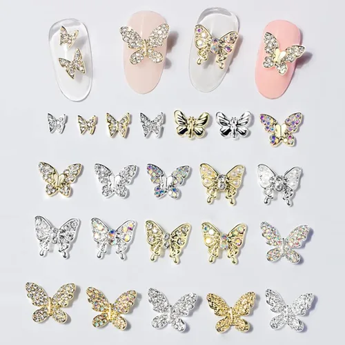 22 dijes de mariposa 3D para uñas, cristales, diamantes, diamantes de imitación, lazo de mariposa para arte de uñas, diseño de belleza, decoración