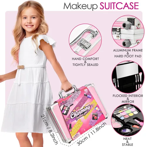 Miniatura 5 de Golray - Kit de maquillaje infantil para niñas, juego de maquillaje para principiantes con maleta, palets de sombra de ojos, lápiz labial, juego