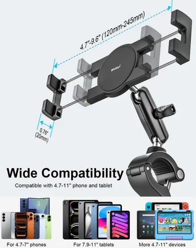 Miniatura 6 de Soporte para tableta de bicicleta, soporte para tableta de motocicleta con brazo de metal, abrazadera de bicicleta con ajuste de 360 grados