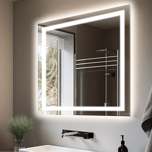 Miniatura 75 de EchosLife Espejos de baño LED de 20 x 28 pulgadas para pared, marco de aluminio negro (frontal y retroiluminado), espejo de tocador antivaho