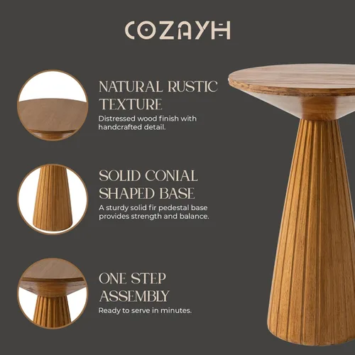 Miniatura 5 de COZAYH Martini - Mesa de pedestal pequeña, soporte para bebidas con mesa redonda de madera y acabado texturizado moderno para espacios pequeños