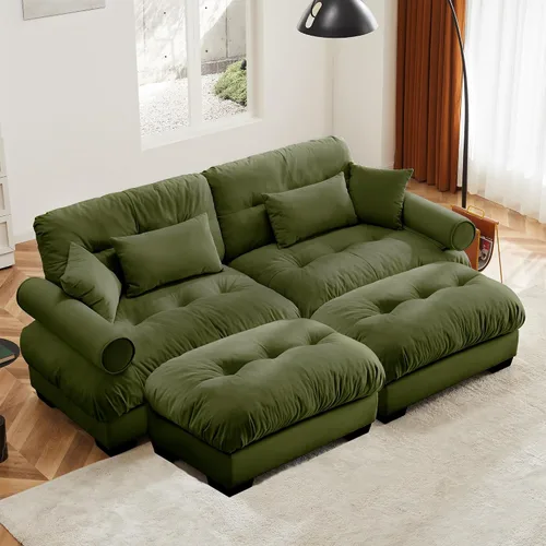 Miniatura 22 de Otomana beige para sofá modular modular, sofá individual, asiento otomano para sofá modular convertible, sofás de terciopelo para sala de estar