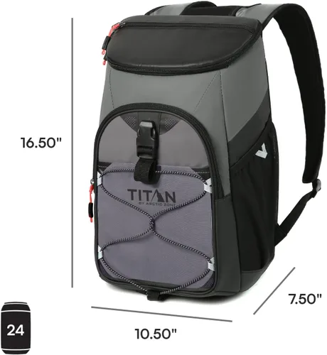 Miniatura 7 de Titan by Arctic Zone Backpack Cooler, Insulated Soft Sided Bag with Leak Proof Lining and Padded Straps, for Lunch, Picnic, and Travel, 24 Can Gris