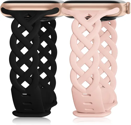 Miniatura 9 de Correas de silicona trenzadas compatibles con Apple Watch de 38/40/41/42/44/45/46/49 mm, correa hueca delgada y estrecha para iWatch Ultra 2/3 SE 3
