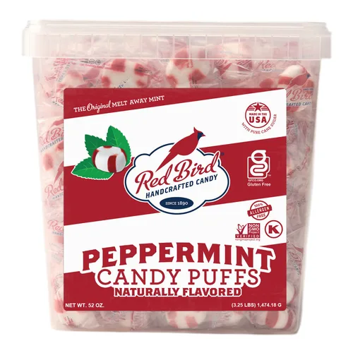 Red Bird caramelos de menta blandos en puffs, caramelos de Navidad envueltos individualmente, perfectos para regalos de calcetín, tubo de 52 oz