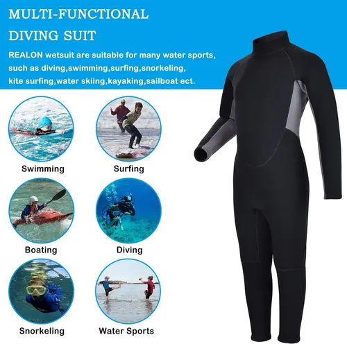 Miniatura 2 de Traje de neopreno de 3 mm para niños, niñas, niños pequeños y jóvenes; traje de baño completo térmico para agua fría; cremallera en la espalda