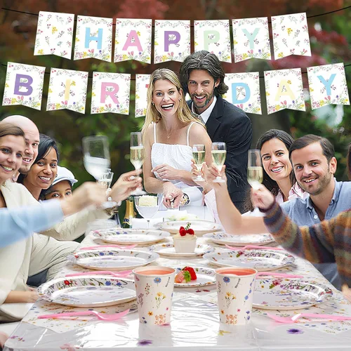 Miniatura 7 de 353 piezas de decoraciones de fiesta de flores silvestres para 50 invitados, juegos de platos y servilletas florales de primavera, suministros que