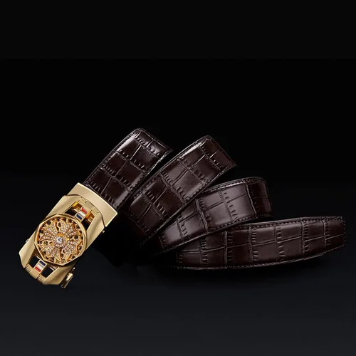 Miniatura 5 de Cinturón de trinquete para hombre cinturón de cuero con hebilla automática de aleación tendencia a la moda con caja de regalo