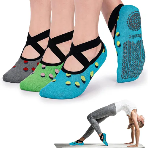 Miniatura 55 de Ozaiic - Calcetines de yoga para mujer con correas y agarres antideslizantes, ideales para pilates, Pure Barre, ballet, danza y entrenamiento