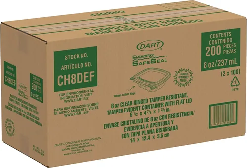 Miniatura 4 de DART CH8DEF 8 oz Contenedor transparente con bisagras y resistente a manipulaciones con tapa plana (Caja de 200) 5.5 x 4.9 x 1.4 pulgadas, sello
