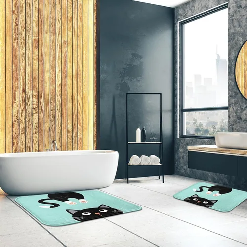 Miniatura 4 de Britimes Alfombra de baño rosa, bonita alfombra de baño antideslizante con diseño de gato colorido, diseño de patas de gato lindo de dibujos