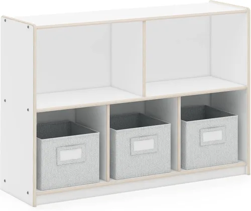 Miniatura 10 de Guidecraft EdQ 5 compartimentos de almacenamiento 30 pulgadas natural con 3 contenedores de tela: estantería de madera para niños, organizador