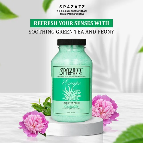 Miniatura 4 de Spazazz Cristales de aromaterapia para bañera de hidromasaje, peonía de té verde de 22 onzas, paquete de 2 unidades, aromaterapia para bañera