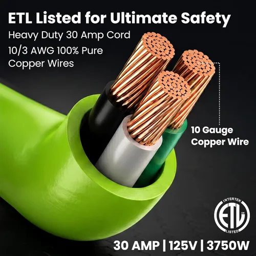 Miniatura 5 de GearIT Cable de extensión de 30 amperios para RV y automóvil, (100 pies) de 3 clavijas, 125 voltios, 10/3 STW, calibre 10 AWG, 3 cables, NEMA TT-30P