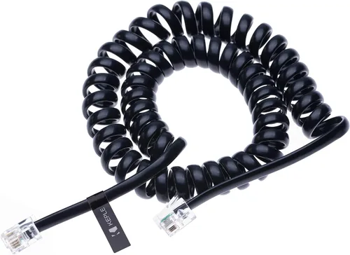 Cable RJ10 para teléfono, cable rizado con resorte, espiral de 6 pies, compatible con teléfonos fijos y IP BT, AT&T, Cisco, NEC, ROLM, ITT, TI Negro