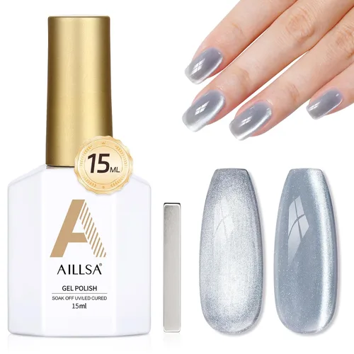 Miniatura 19 de AILLSA - Esmalte de uñas de gel Cat Eye color nude con glitter de cristal, esmalte de uñas de vidrio con destellos, brillo reflectante translúcido