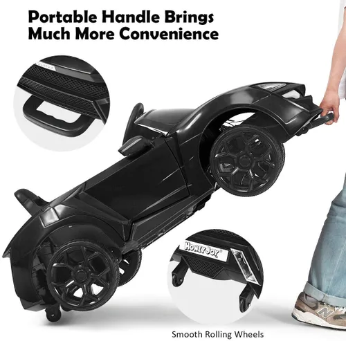 Miniatura 4 de HONEY JOY - Automóvil de paseo con batería de 12 V, vehículo eléctrico con control remoto, 3 velocidades, luces LED, bocina, música, MP3, USB, Negro